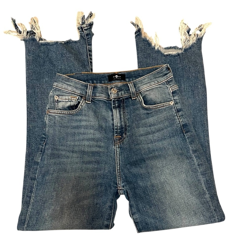 7 FOR ALL MANKIND High Waist Slim Kick Destroyed Hem Luxury Jeans Size 25 - Picture 8 of 16